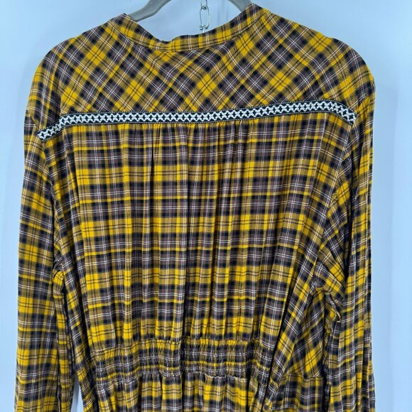 Anthropologie Dalton Wrap Dress Mustard Yellow Plaid Long Sleeve XL Womens Boho - Picture 5 of 15